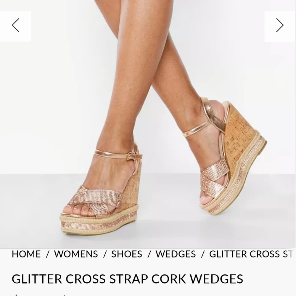 Glitter cross strap wedges